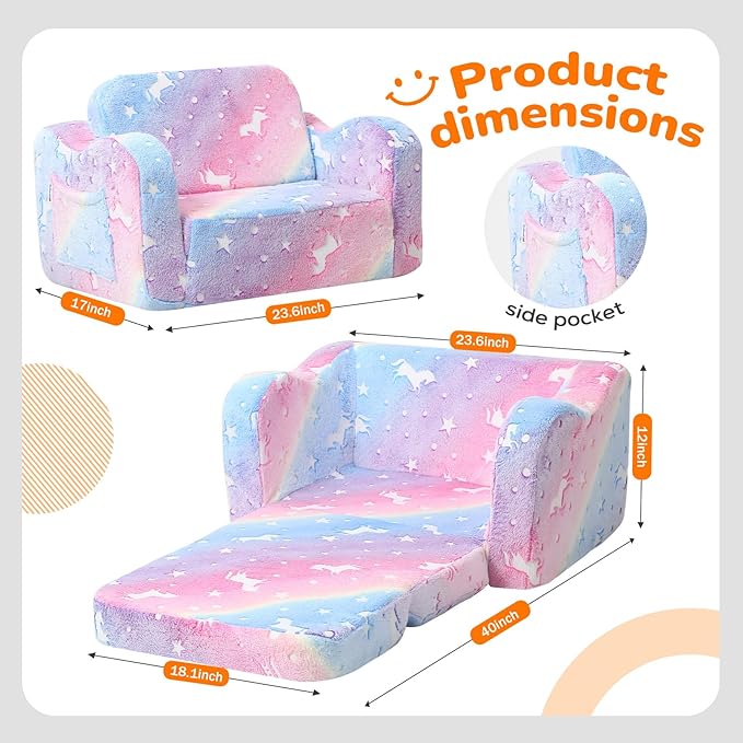 MeMoreCool Glowing Rainbow Unicorn Kids Chair