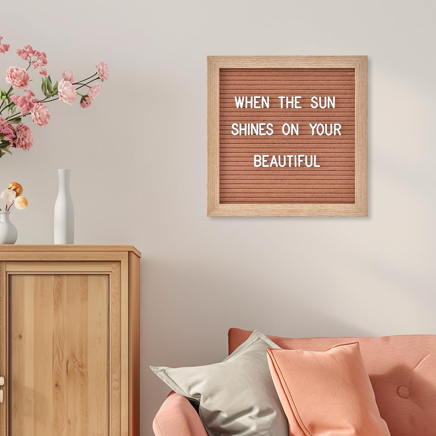 Felt Letter Board with 294 Letters, Numbers, Symbols - 10x10 inch Changeable Message Board with Wooden Frame Wall Mount (Brown)