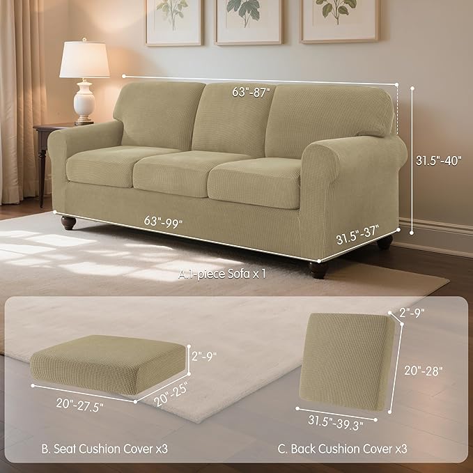 SUBRTEX 7 Pieces Stretch Sofa Slipcover Sets Couch Cover Sets Backrest Cushion