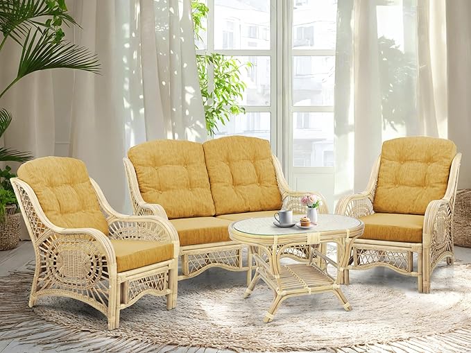 Malibu Lounge Loveseat Natural Color, Sofa Natural Rattan Wicker Handmade Design