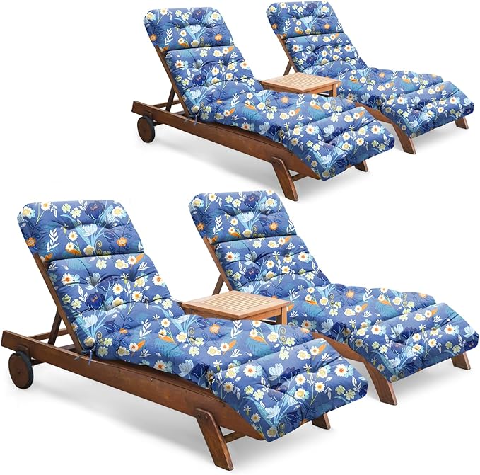 Outdoor Chaise Lounge Chair Cushion Set of 4, Waterproof 74.4 x 22 x 4.7 Inches