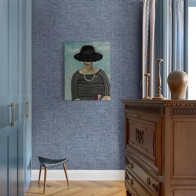 Blue Grasscloth Peel and Stick Wallpaper Textured Contact Paper 15.7in x