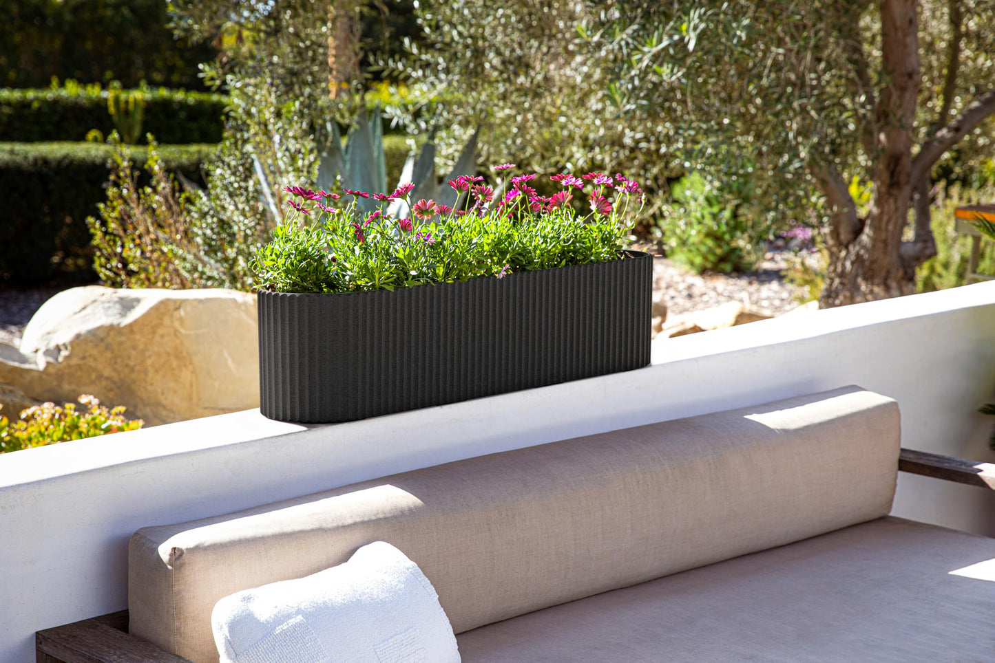 Veradek Demi Series Window Box Planter - Long Planter Box for Windowsill/Balcony | Durable Plastic-Stone Composite Material | Modern Décor for Flowers/Herbs