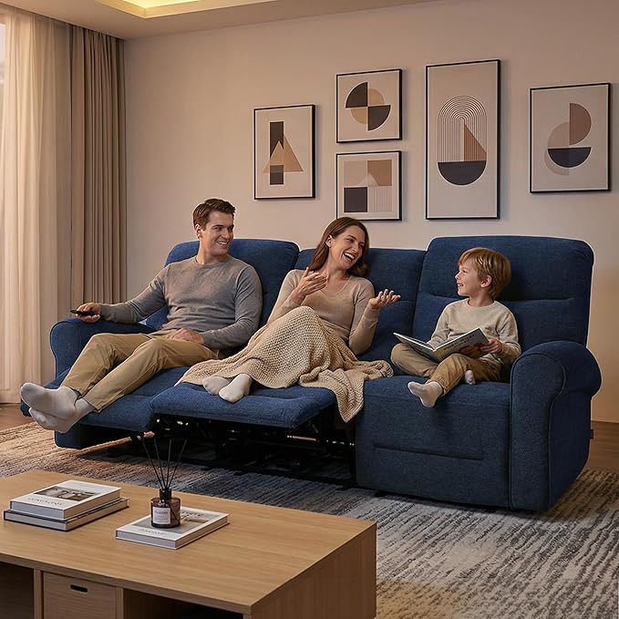 MCombo 87.8" Wall Hugger Power Reclining Sofa, 3-Seat Triple Recliner Couch