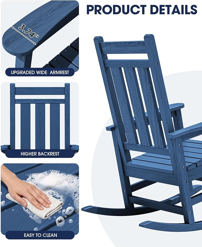 KINGYES Oversized Outdoor Rocking Chair, All-Weather Patio Rocking Chairs