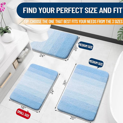 OLANLY Large Bathroom Rugs Mat 40x24, Extra Soft Absorbent Microfiber Bath Rugs, Rubber Backing, Quick Dry, Machine Washable Bath Mats for Bathroom, Tub and Shower, Home Decor Accessories, Sky Blue