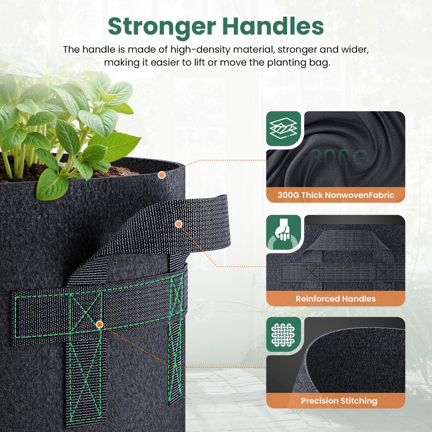 Jorvila 5 Pack 5 Gallon Grow Bags, Thickened Nonwoven Fabric Planter Pots with Handles, Heavy Duty 300G Garden Pots for Tomato, Potato and Vegetable