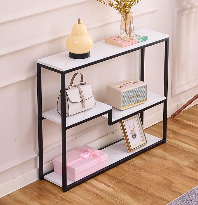 loglus Console Table for Entryway, Faux Marble MDF Sofa Table
