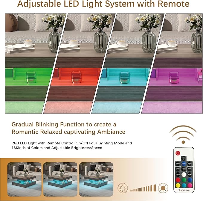 HedoAjim LED Coffee Table for Living Room, Living Room Table 2-Tier Square