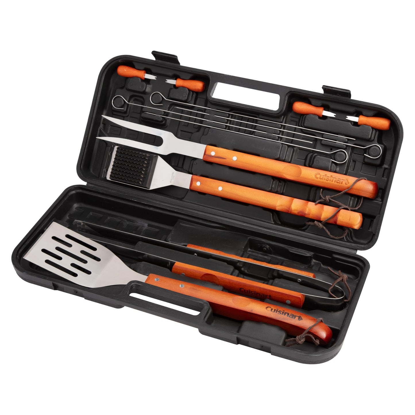 Cuisinart 13-Piece Wooden Grill Tool Set, BBQ Accessories and Grill Tools, Durable Stainless-Steel Utensils with Recycled Plastic Case, Spatula, Tongs, Cleaning Brush & More, Grilling Gifts for Men