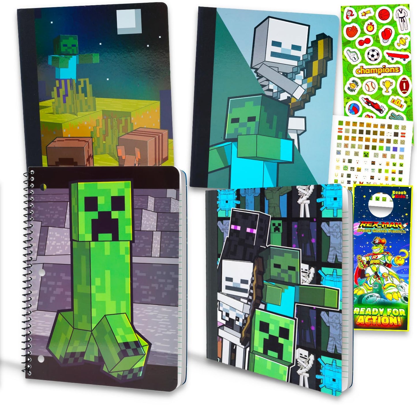 Minecraft Notebook Set - Note Book for Kids Bundle Includes 4 Notebooks Plus Stickers and Door Hanger | Minecraft School Supplies