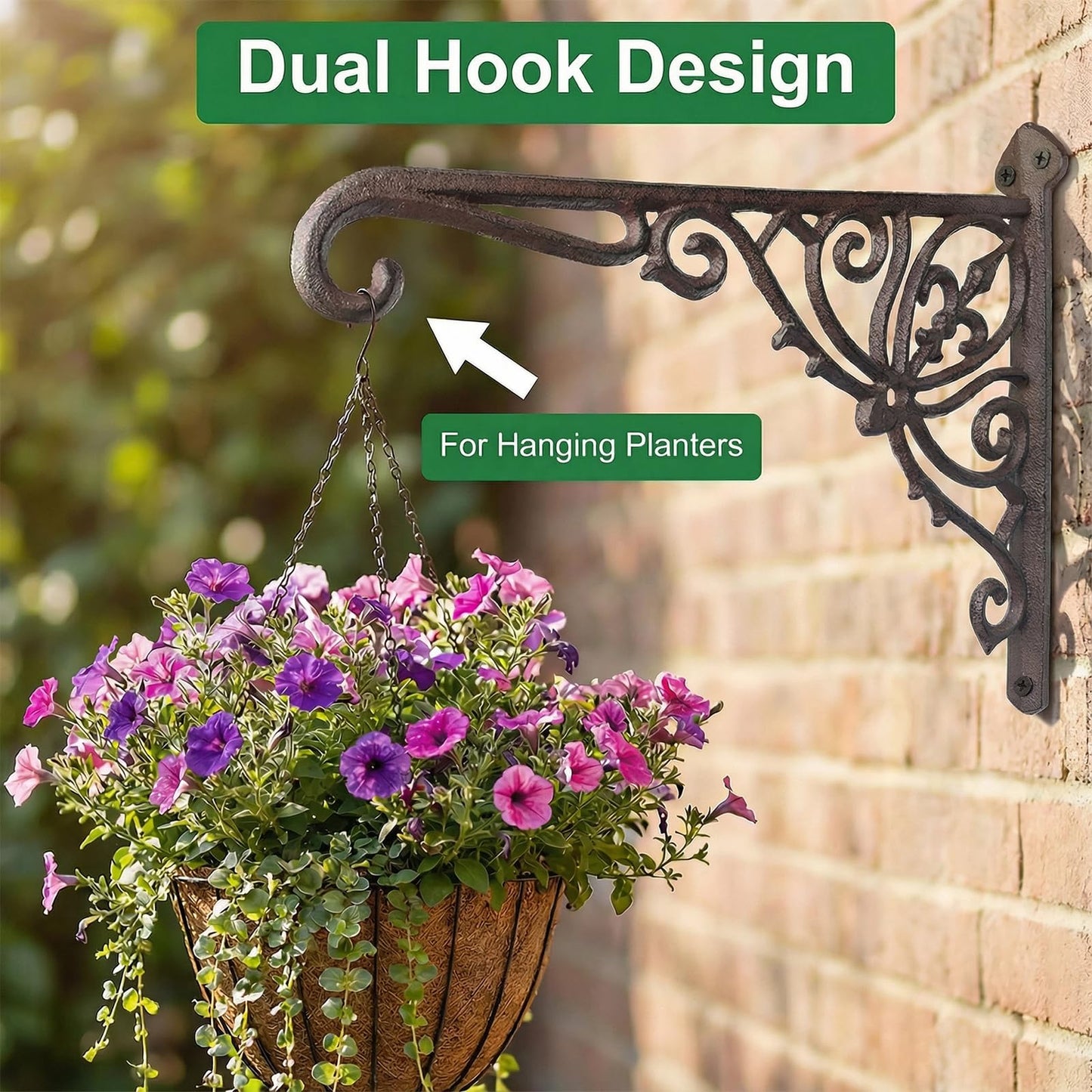 Z metnal Cast Iron Plant Hanger - 12 inch Rustic Wall Mounted Hanging Basket Holder for Outdoor Garden, Patio, Porch Decor - Heavy Duty Metal Hook Bracket