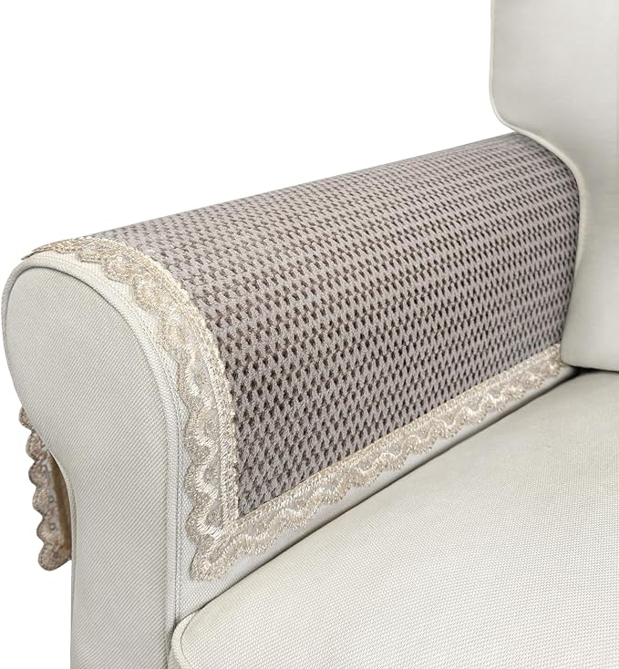 Velvet Couch Arm Cover, Non-Slip Lace Armrest & Backrest Covers, Slipcovers