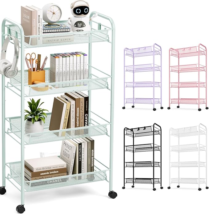 TOOLF 4-Tier Rolling Cart, Metal Utility Cart