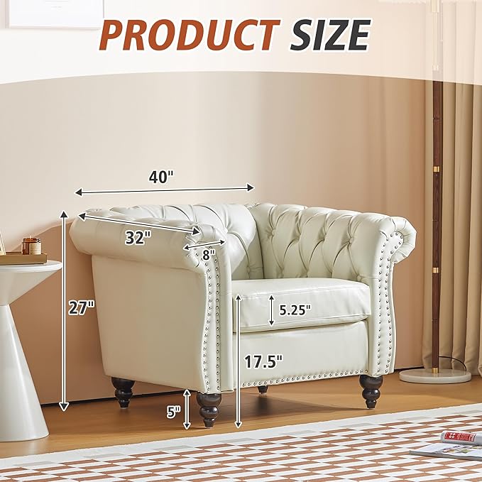 ORRD 2 Piece Living Room Set, Chesterfield Faux Leather Sofa Loveseat Couch