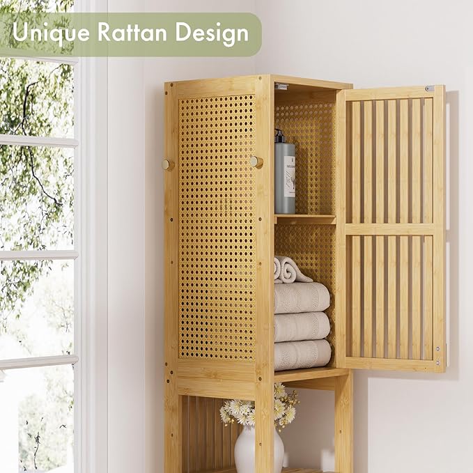 Amazer 70'' Tall Bathroom Storage Cabinet Bamboo, Narrow Storage Cabinet