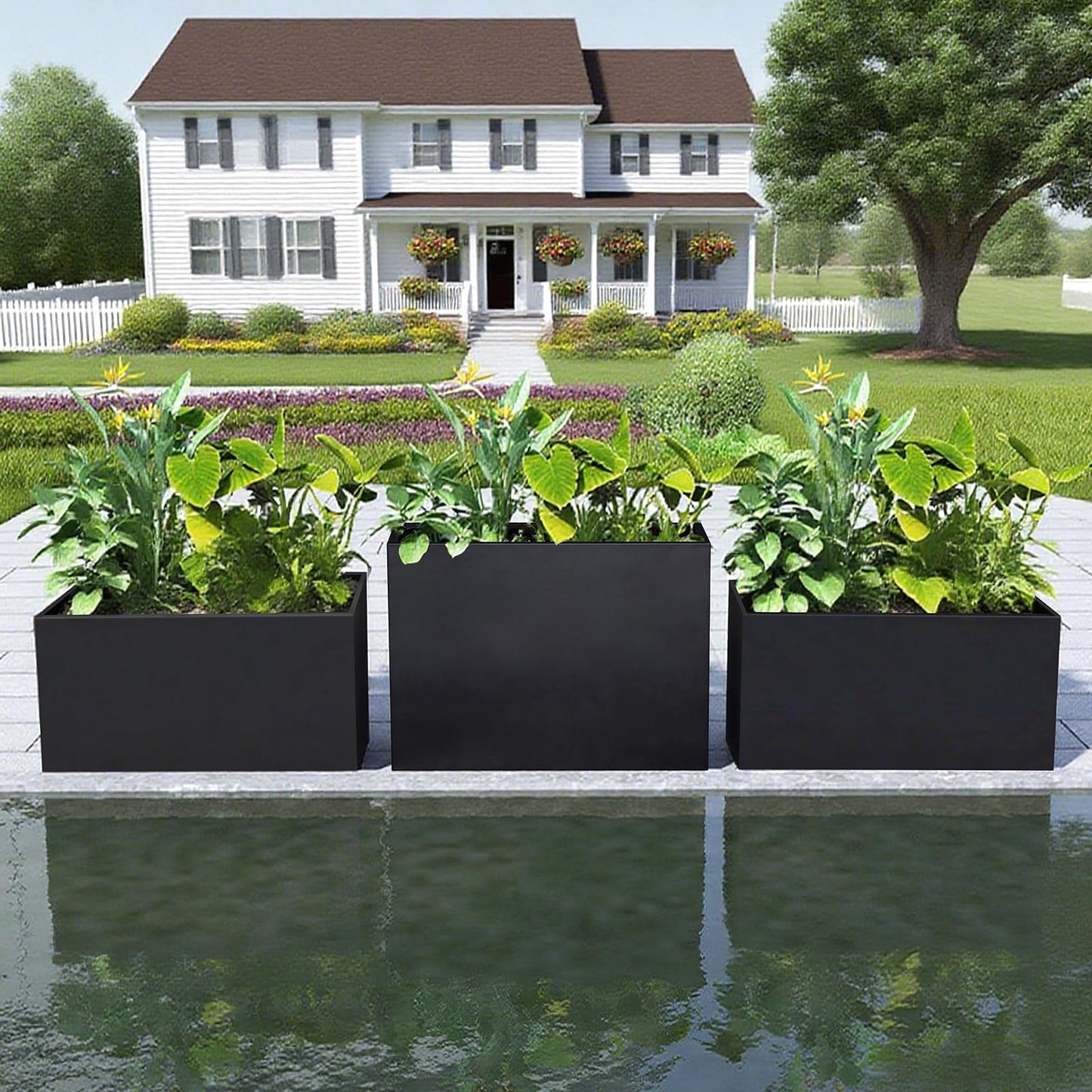 GZLVSOW Rectangular Steel Planter 36" L x 12" W x 16" H Metal Rectangle Outdoor Planter Metal Heavy Planters Box Indoor & Outdoor,Commercial & Residential (36 x 12 x 16,Black)