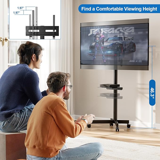 Mobile TV Stand for 23-65 Inch LCD LED Flat/Curved Panel Screen TVs, Height