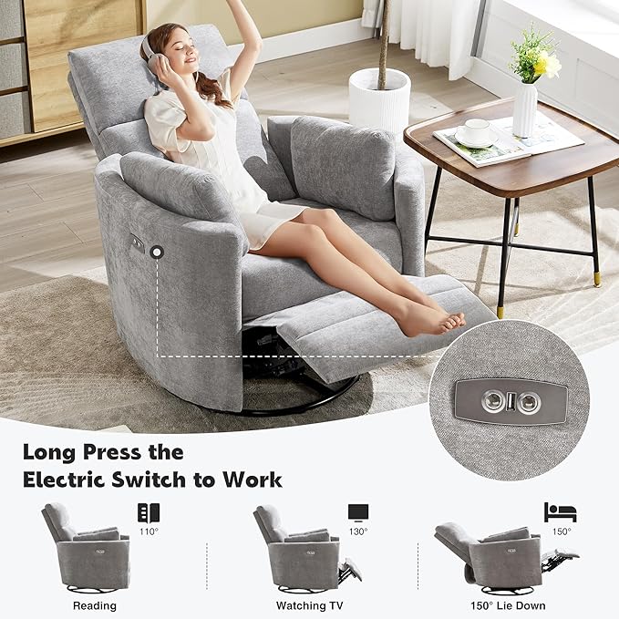Power Recliner, Nursery Swivel Glider Rocking Chair