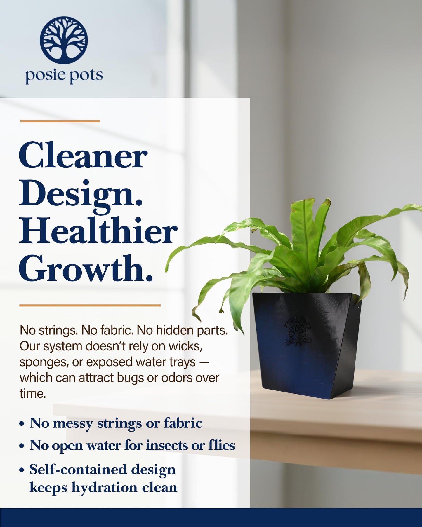 POSIE3DPRINTS Posie Pot Medium Twisted Square - Self Watering Planter 5x5 Inch - Indoor Plant Pot with 30 Day Reservoir - 3D Printed Bioplastic - No Guilt Plant Care - Made in USA, Black