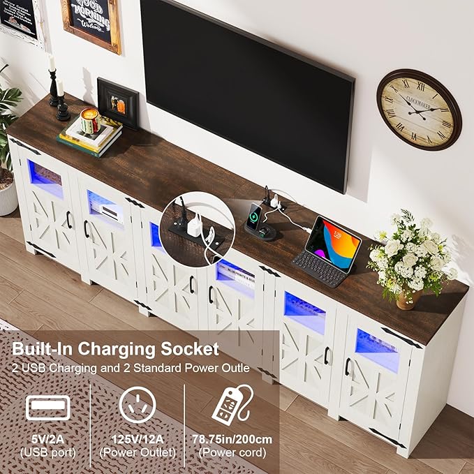 95.3" Large LED Farmhouse TV Stand