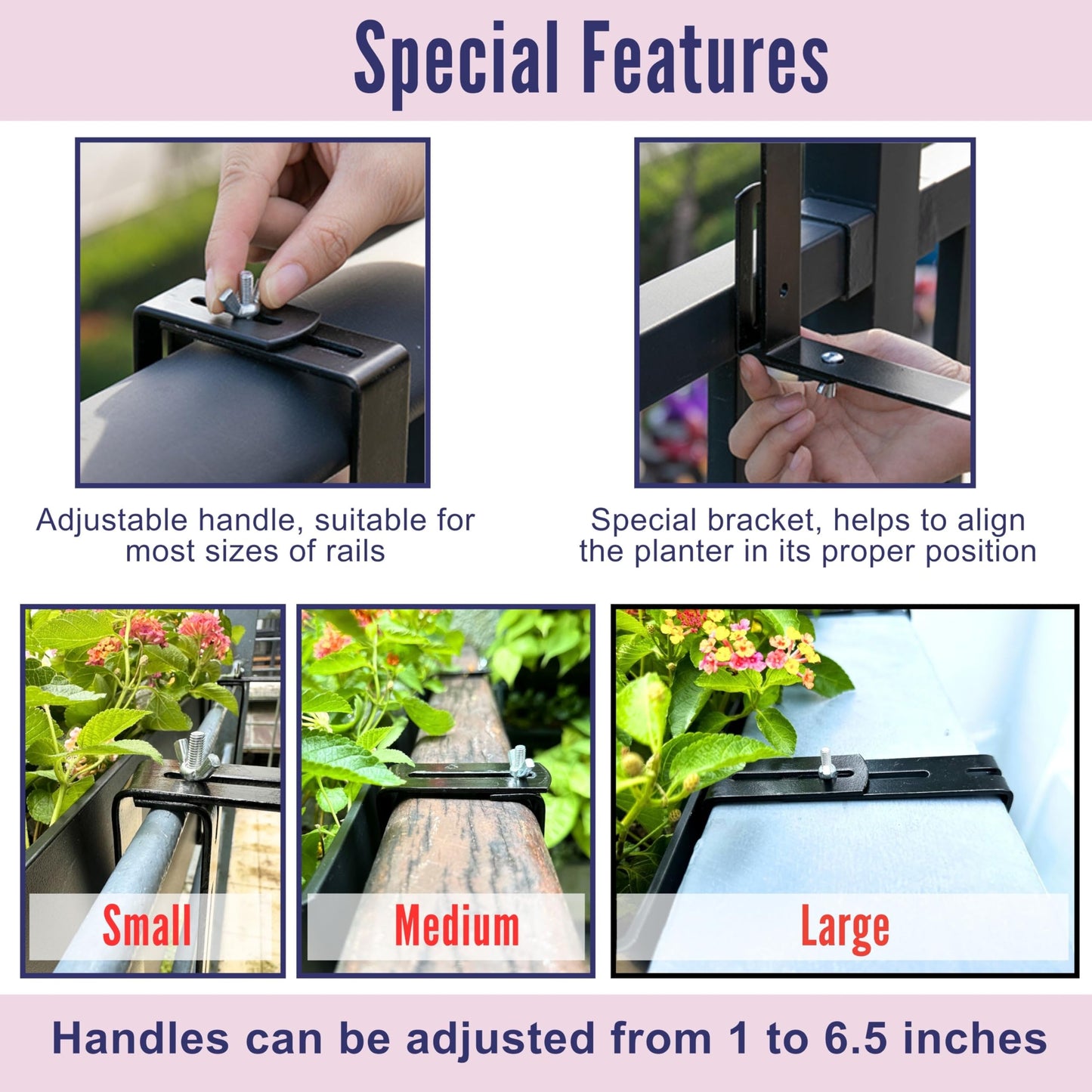LaLaGreen Outdoor Rail Planter for Balcony (20 Inch, 2 Pack) Large Black Self Watering Railing Planters with Brackets, Rectangular Plastic Window Flower Box Fence Designer Choice with Rattan Pattern