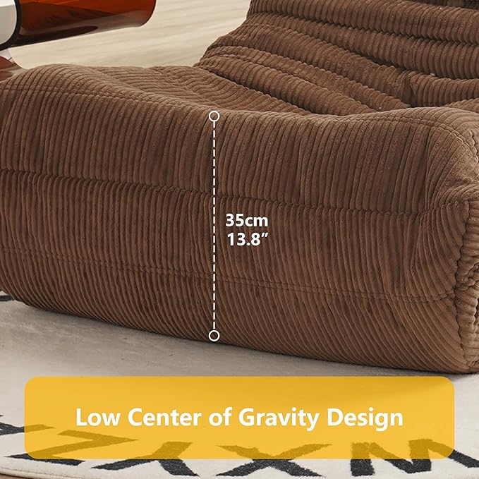 N&V Fireside Mid Century Armless Floor Sofa, Soft Premium Corduroy Floor Lounge