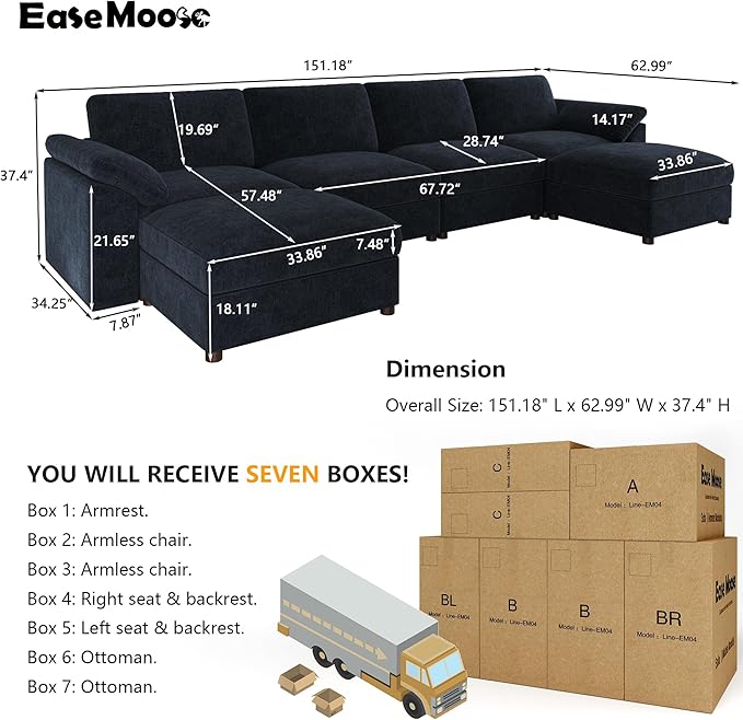 EASE MOOSE Oversized Modular Sectional Sofa, FSC Certified Extra Large U Shape
