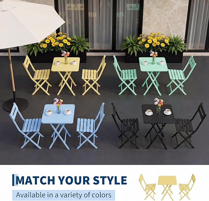 GarveeTech 3-Piece Folding Bistro Set, Heavy Duty Outdoor Patio Furniture