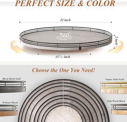 21" Lazy Susan Wood Turntable Organizer for Kitchen Decor, Farmhouse Round Wooden Lazy Susan Organization and Storage for Cabinet, Dining Table, Bathroom, Countertop,Centerpiece, Home Decor Whitewased