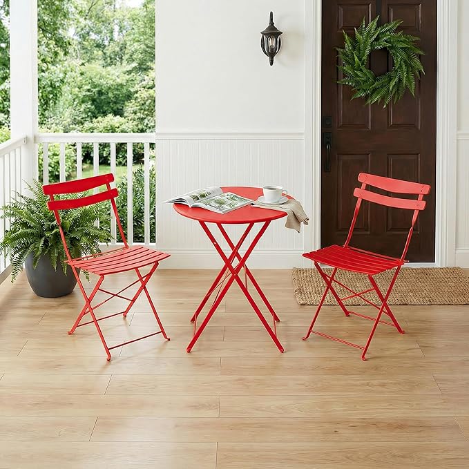 GarveeLife 3 Piece Patio Bistro Set, Folding Patio Bistro Table and Chairs Set