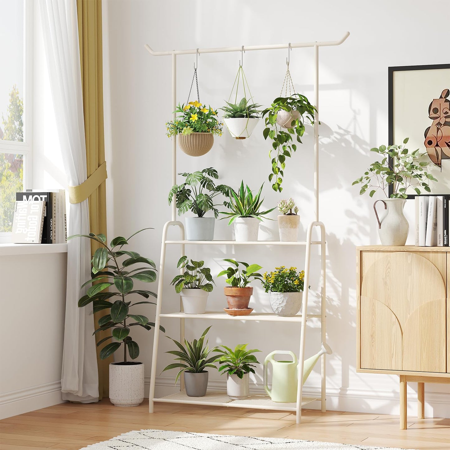 Kitsanery Plant Stand Indoor Outdoor,Metal Plant Stands for Multiple Plants,3 Tier Tall Hanging Plant Shelf,Large Heavy Duty Flower Holder Ladder Plant for Living Room, Patio, Balcony (White)