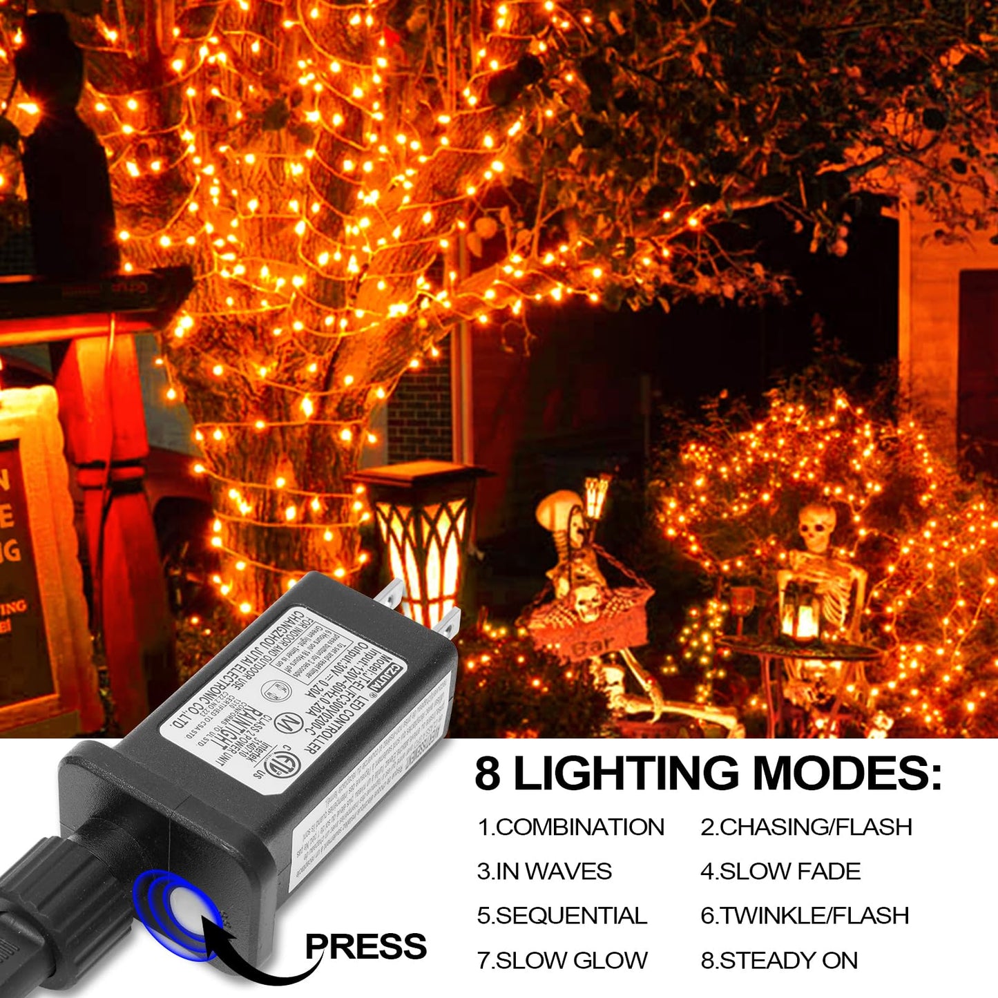 ILLUMINEW Orange Halloween Lights, 2 Pack 98ft 150 Count String Lights, Plug-in Waterproof Fall Lights for Spooky Halloween Yard Party Decor (Orange, 150 Count - 2 Pack)