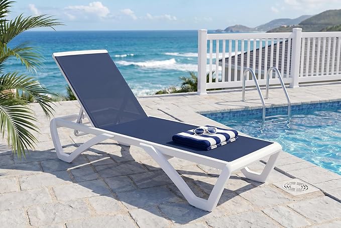 PURPLE LEAF Patio Chaise Lounge Chair Outside Aluminum Plastic Stackable