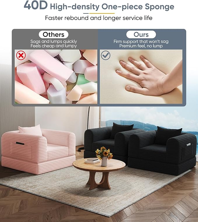 Versatile 2 in1 Loveseat Pink Accent Chair Couch Convertible Boneless Chaise