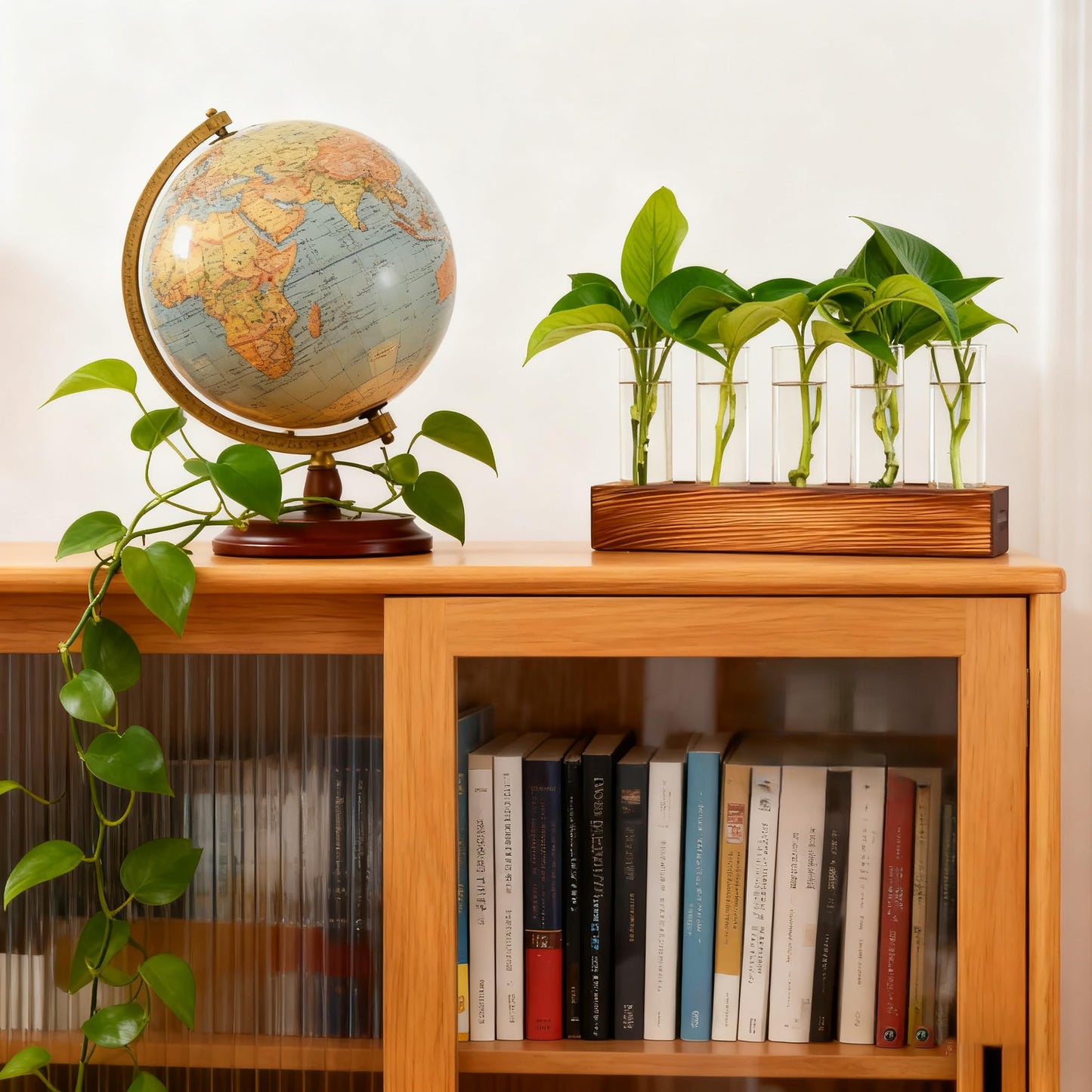 Renmxj Plant Propagation Station, Plant Terrarium with Wooden Stand, Plants Pots for Hydroponics, Small Birthday Gardening Gifts for Women Mom Plants Lovers Unique - 5 Glass Test Tubes Vases