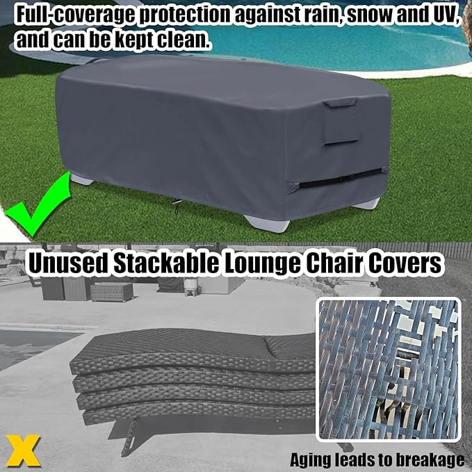 Stackable Chaise Lounge Covers for 2-3 Stackable Patio Lounge Chair, 600D