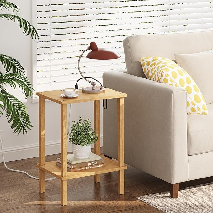 TUTOTAK End Table with Charging Station, Small Side Table with Outlets