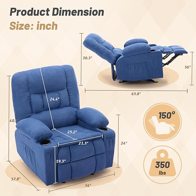 Rocker Recliner Chair with Massage and Heat, Nursery Rocking Chairs