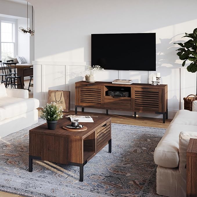 Bme Millie Solid Wood TV Stand for TVs up to 65 Inches, Modern Farmhouse TV