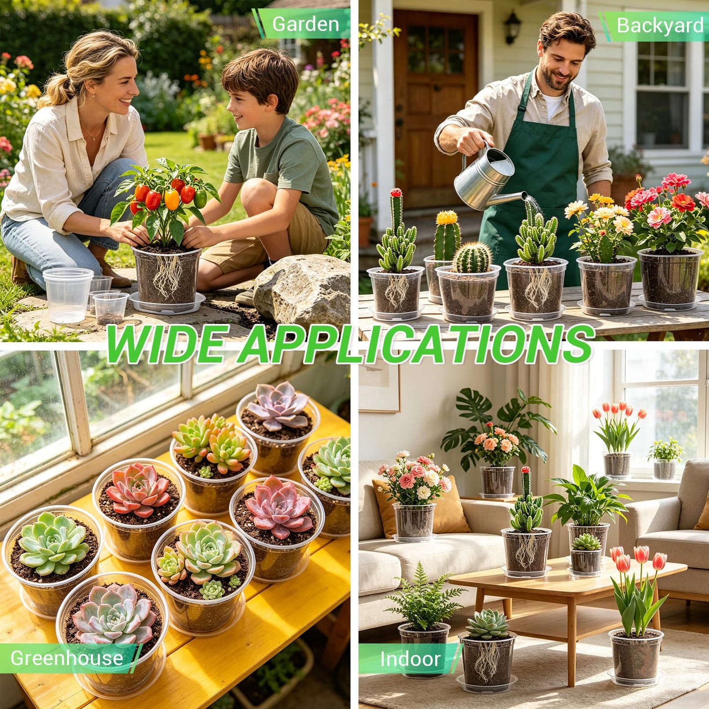 3/4/5/6/7 Inch Clear Plastic Nursery Pots with Drainage Holes and Saucers, 30Pcs Seedling Starter Flower Pots with Repotting Mat, Plant Labels and Tools Sets for Flower Herb, Succulent Transplanting