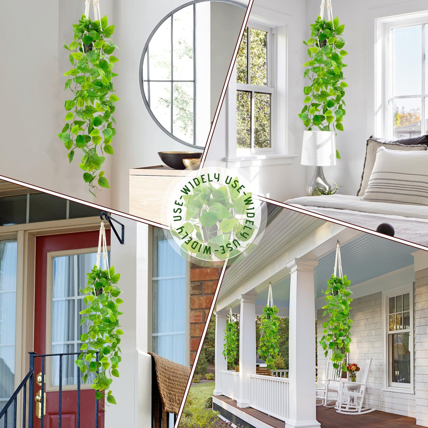 LUZOGA Fake Pothos in Rope - Hanging Pot, Artificial Pothos Plants for Home Decor Indoor Macrame Plant Hanger with Faux Vine Hanging Planter Greenery for Bedroom Bathroom Kitchen Office Decor