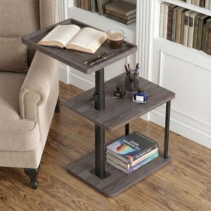 Faesun C Table End Table Adjustable Height, 360°Swivel TV Tray Table