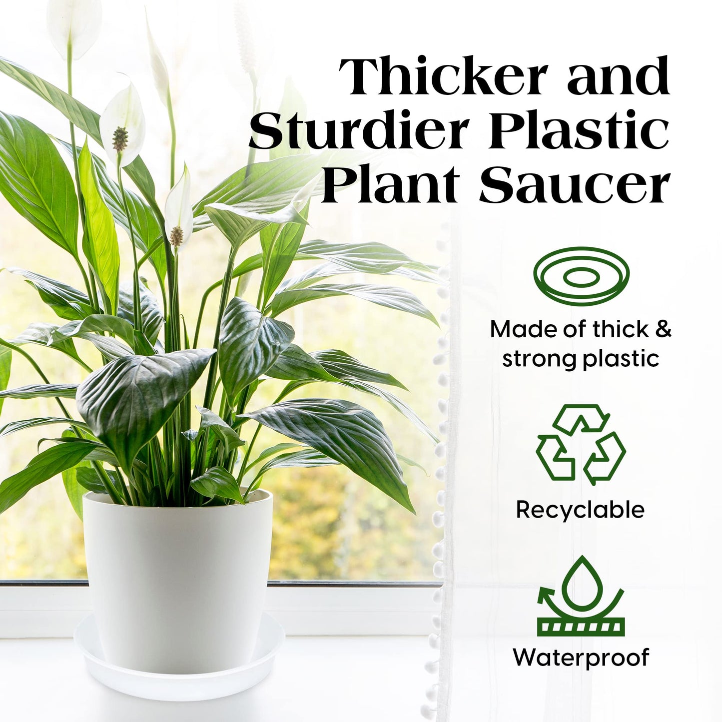 SLS SUPPLY FLORA - Durable Plant Saucers, Mix Sizes Pack of 12, Flower Plant Pot Saucer, Stylish Plant Tray Saucers for Indoors and Outdoors, Made of Thick and Strong Plastic - White