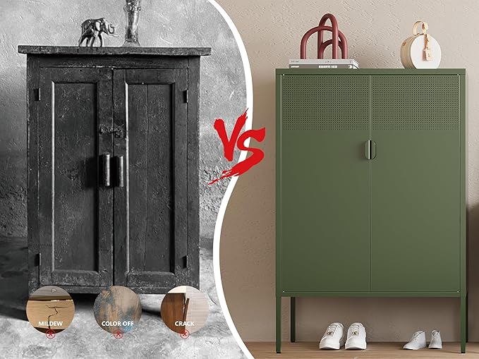 Metal Storage Cabinet, 2 Door TV Stand, Metal Mesh Accent Cabinet, Magnetic