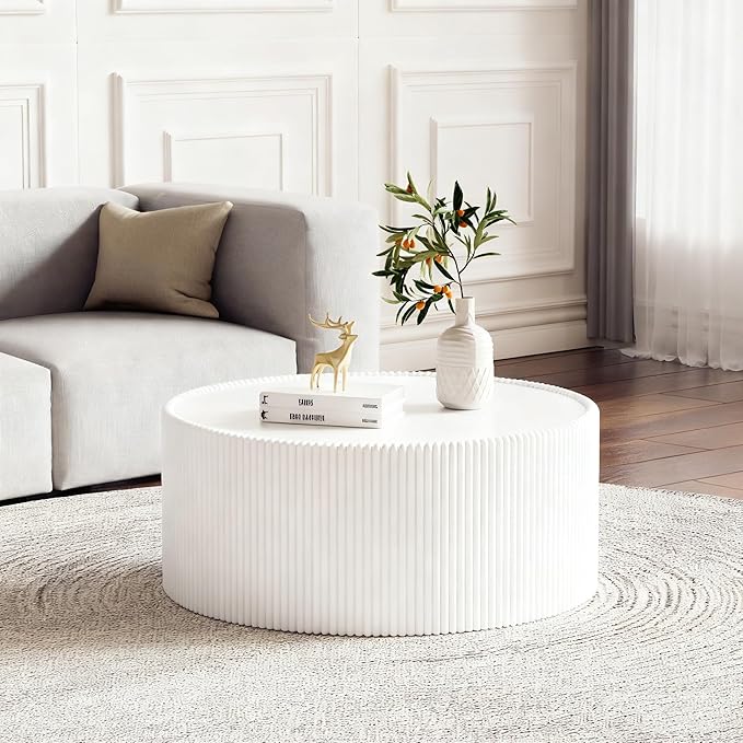 SSLine Round Drum Coffee Table Set of 2 Modern Sintered Stone Top Nesting
