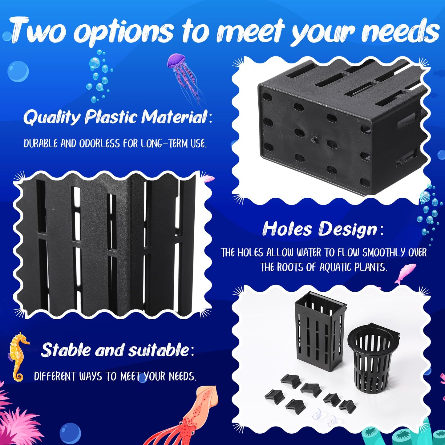 Chunful 6 Set Upgraded Large Aquarium Plant Holder Contain 6 Hanging Aquatic Pot with 36 Hooks and 12 Aquatic Planter Suction Cups for Fish Tank Aquarium Cultivation and Aquascape Decorations