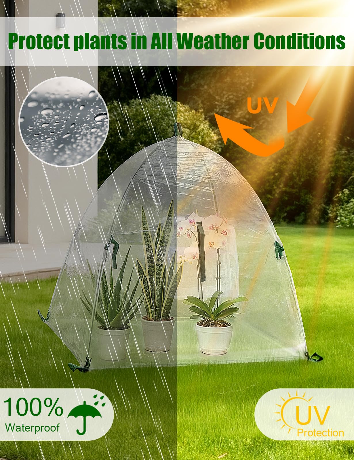 2 Pack Plant Covers Freeze Protection, Winter Plant Covers with Stakes, Clear Outdoor Garden Frost Cover, Portable Plant Flowers Mini Greenhouse Cover for Outdoor & Indoor Use
