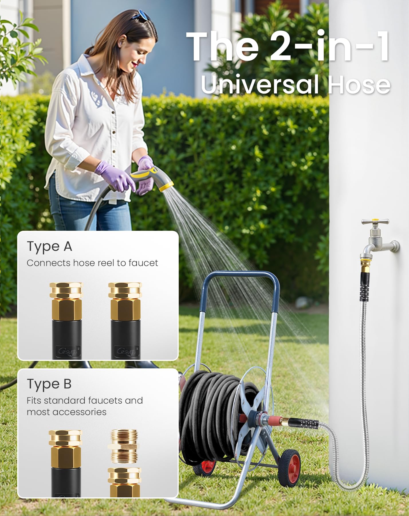 Cesun Short Garden Hose 3 ft with Female to Female Connector, Small Metal Leader Hose, Drinking Water Hose, Flexible, Lightweight Stainless Steel Water Pipe for RV, Outdoor, Yard, 3ft x 5/8"