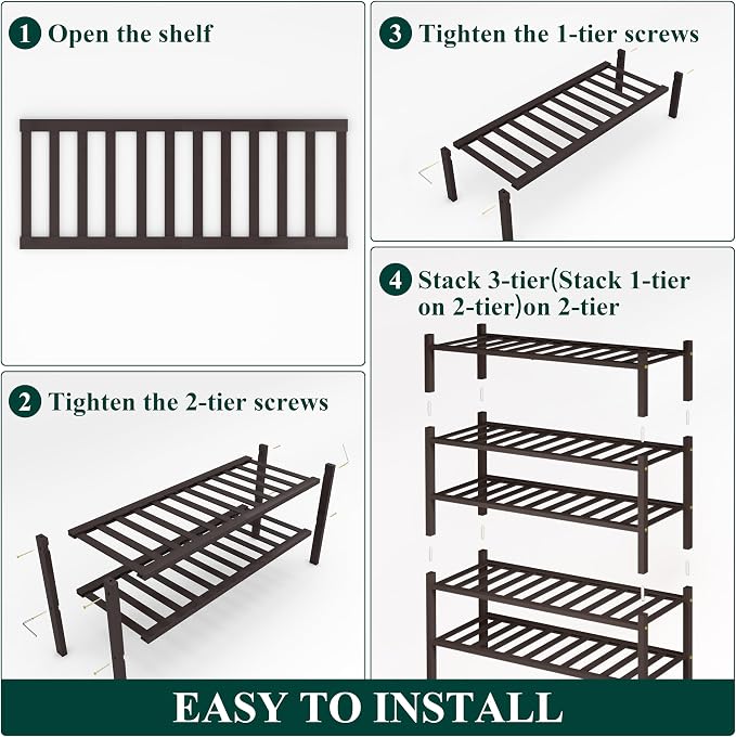 Smiry Bamboo Shoe Rack, 5 Tier Free Standing Wooden Shoe Organizer, Stackable Wood Shoe Storage Shelf for Closet, Entryway, 14 Vertical Slats, 2+2+1 Stack Heavy-Duty Legs, 26.8"x11"x32.5", Brown